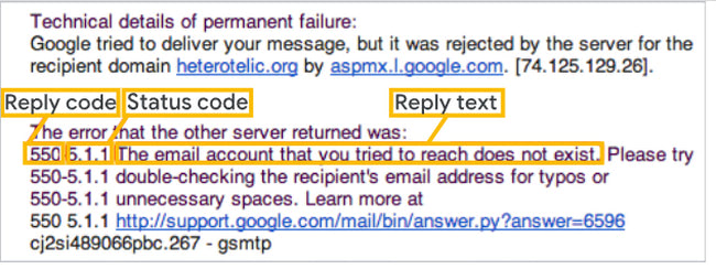 Inspect Gmail SMTP Error Codes