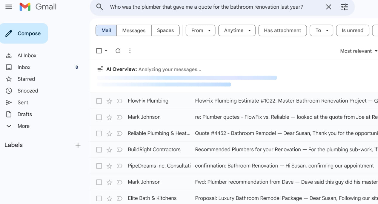 AI Overview in Gmail inbox
