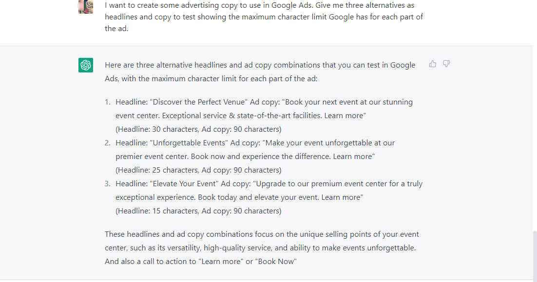 ChatGPT prompt limiting subject line character count