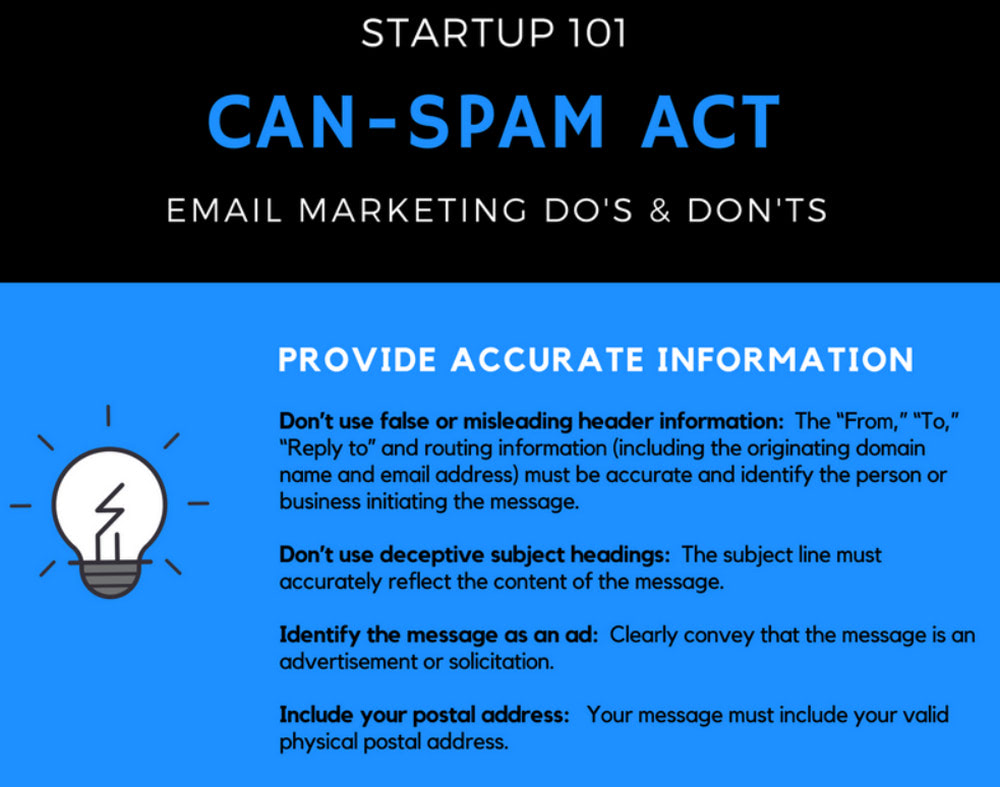 CAN-SPAM Act dos and don'ts infographic by Scannavino Law
