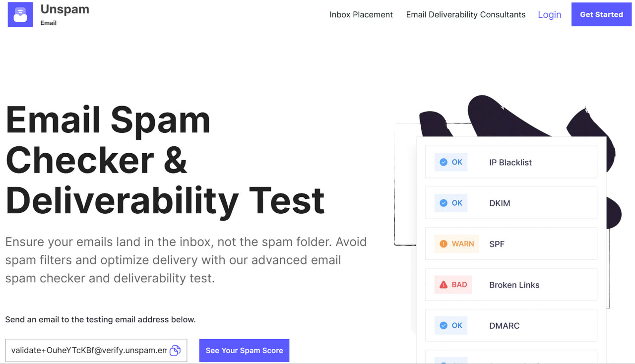 Unspam email spam checker scanning a campaign for violations