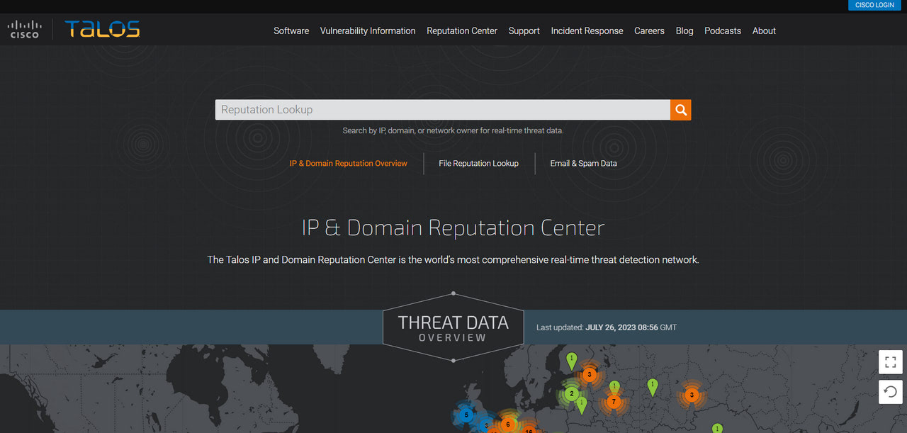 Talos IP and domain reputation lookup dashboard