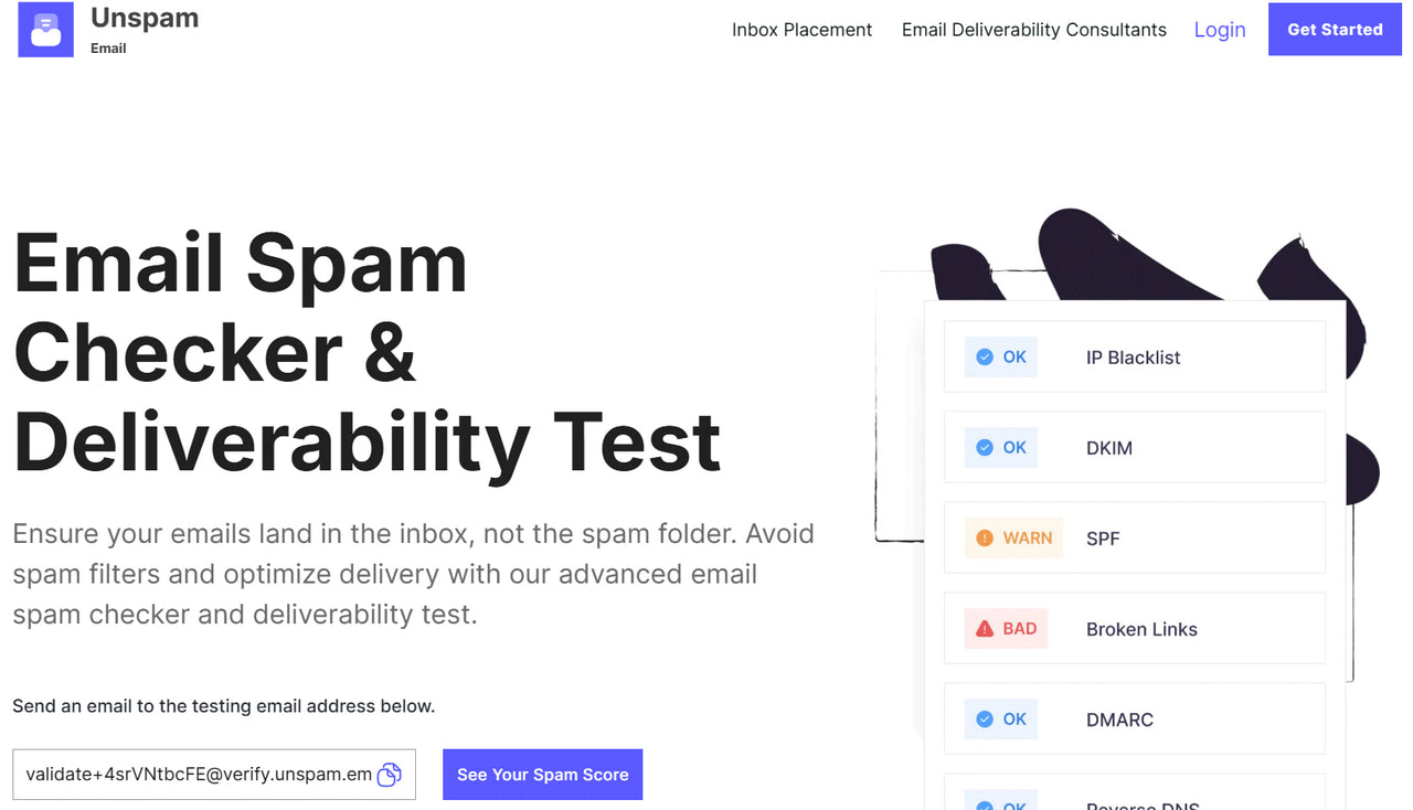 Unspam, email spam checker and deliverability test
